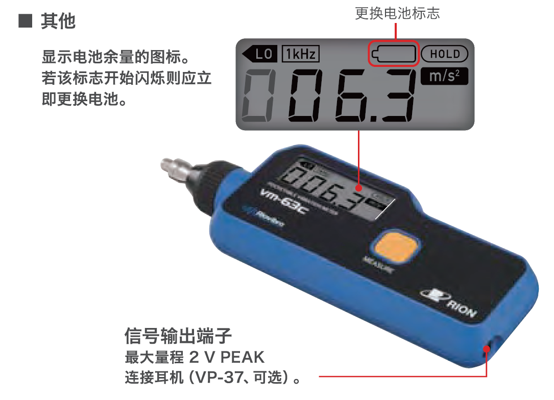 日本理音測(cè)振儀VM-63C的電量指示